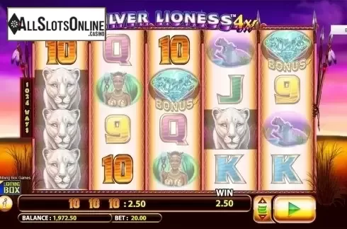Win screen. Silver Lioness 4x from Lightning Box