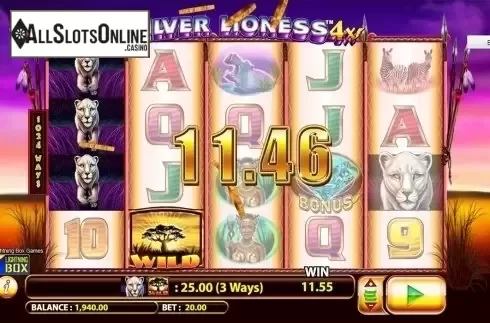 Wild win screen. Silver Lioness 4x from Lightning Box