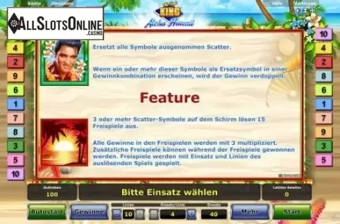 Paytable 2. The Real King Aloha Hawaii from Greentube