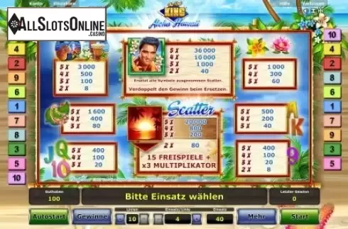 Paytable 1. The Real King Aloha Hawaii from Greentube