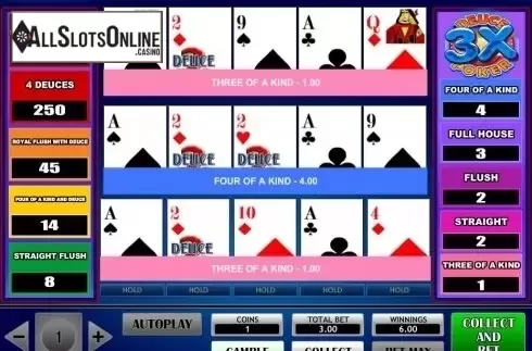 Game Screen. 3x Deuce Poker from iSoftBet