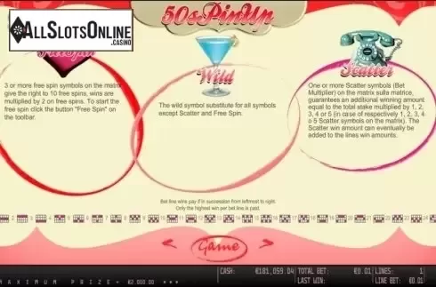 Paytable 2. 50s PinUp HD from World Match
