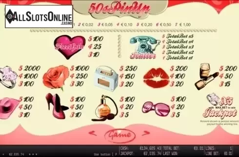 Paytable 1. 50s PinUp HD from World Match