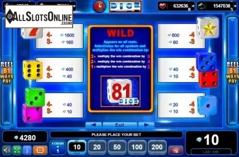 Paytable 1. 81 Dice from EGT