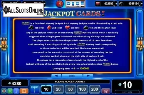 Paytable 4. 81 Dice from EGT