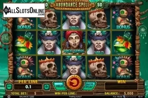 Reels screen. Abundance Spell from Spinomenal