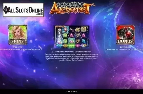 Intro screen. Amazing Alchemist from Leander Games