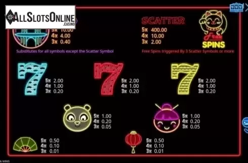 Paytable 1. Asia Wins from Booming Games