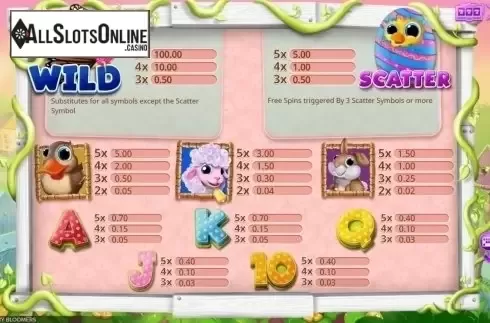 Paytable. Baby Bloomers from Booming Games