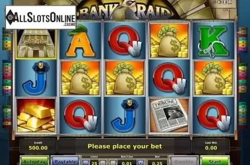 Game Workflow screen . Bank Raid from Novomatic