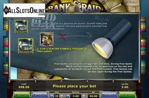 Paytable 2. Bank Raid from Novomatic