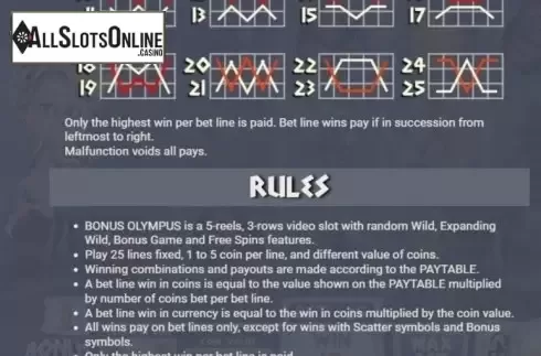 Paytable 4. Bonus Olympus from Game360