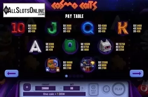 Paytable . Cosmo Cats from X Line