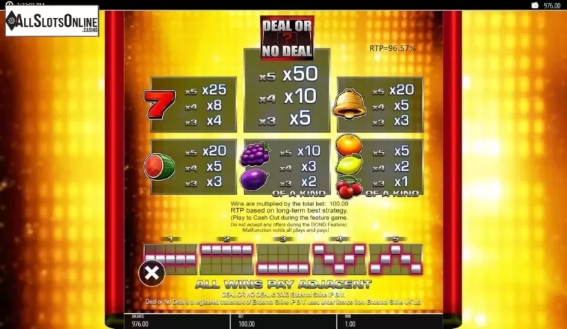 Paytable. Deal Or No Deal: Double Action from Blueprint