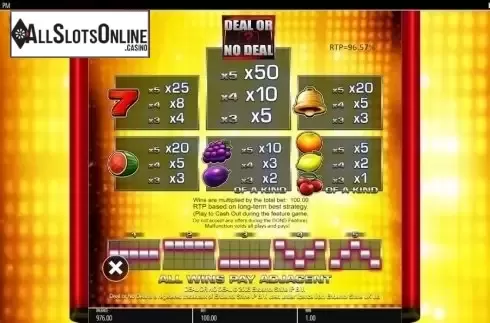 Paytable. Deal Or No Deal: Double Action from Blueprint