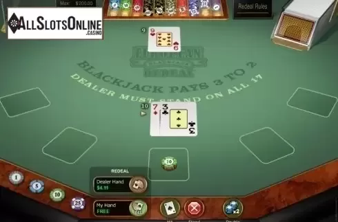 Game Screen. European Blackjack Redeal Gold from Microgaming