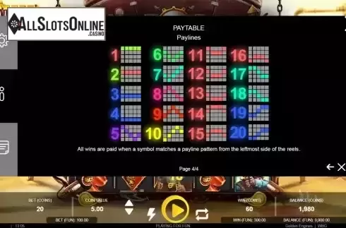 Paylines screen