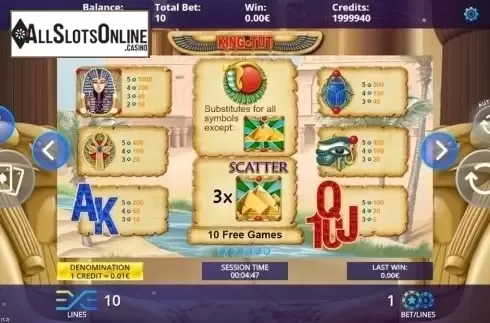 Paytable. King Tut from DLV