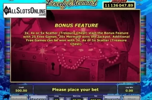 Paytable 2. Lovely Mermaid from Greentube