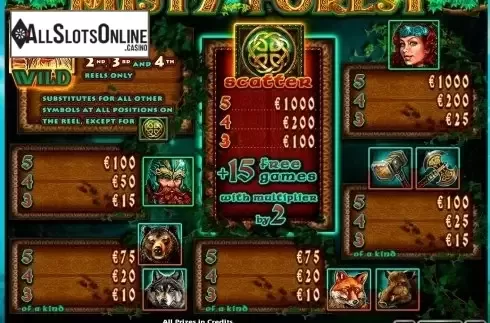 Paytable 1. Misty Forest from Casino Technology
