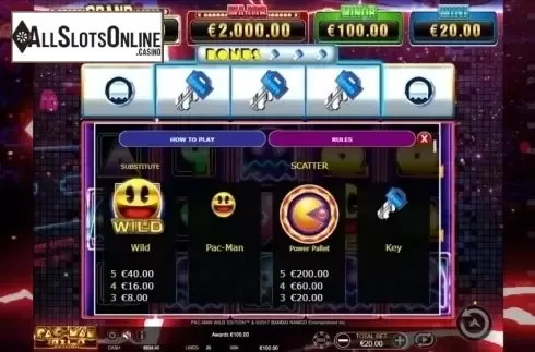 Paytable 1. Pac-Man: Wild Edition from Ainsworth