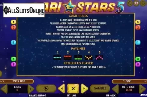 Pay Lines screen