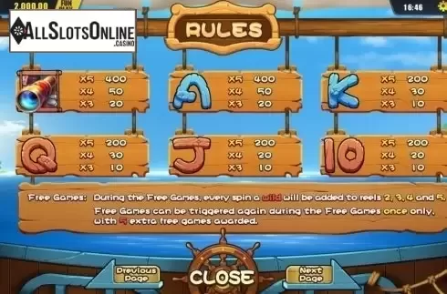 Paytable 2. Pirates Treasure (Dream Tech) from Dream Tech