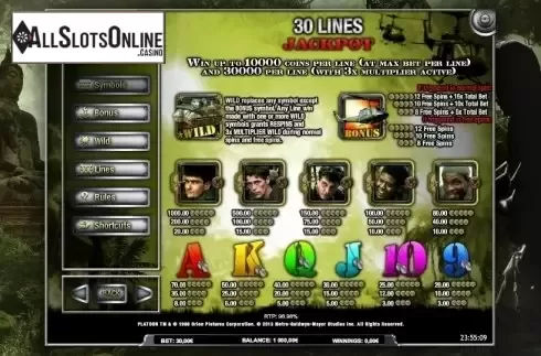 Paytable 1. Platoon from iSoftBet