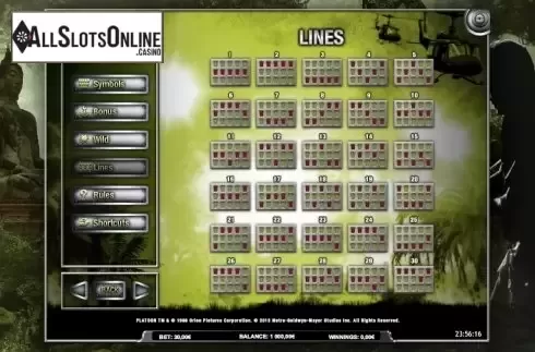 Paytable 4. Platoon from iSoftBet