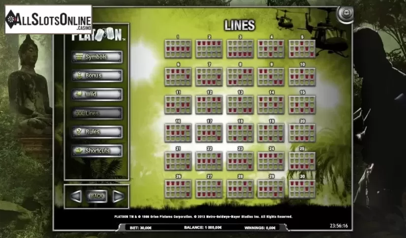 Paytable 4. Platoon from iSoftBet