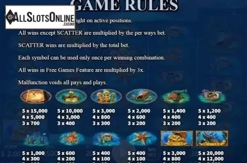 Paytable 1. Poseidon's Treasure from KA Gaming