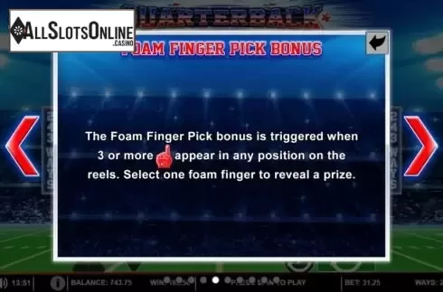 Foam Finger Pick Bonus Screen