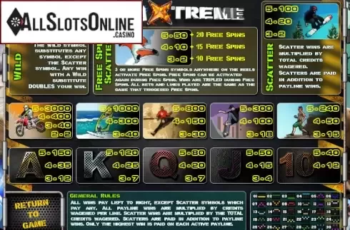 Paytable . Reel Xtreme from Saucify