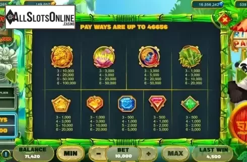 Paytable screen