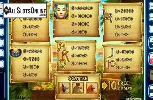 Paytable. Secret Of Egypt Deluxe from Novomatic