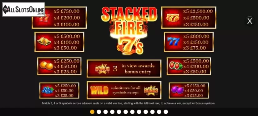 Paytable. Stacked Fire 7s from Inspired Gaming