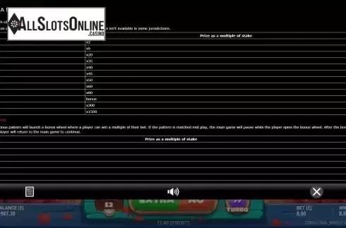 Paytable screen