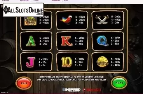 Paytable. Treasure Island (OpenBet) from OpenBet