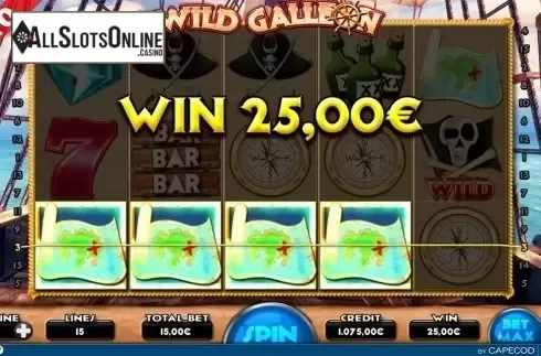 Win screen. Wild Galleon from Capecod Gaming