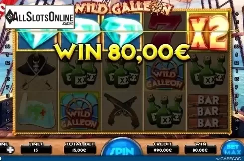 Multiplier win screen. Wild Galleon from Capecod Gaming