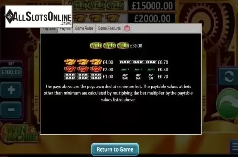 Paytable 1