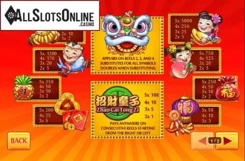 Paytable. Zhao Cai Tong Zi (Playtech) from Playtech