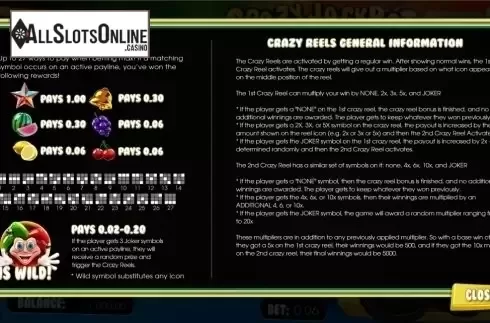 Paytable . Crazy Jackpot 60000 from Betsoft