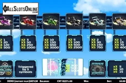 Paytable . F1 Racing from Triple Profits Games