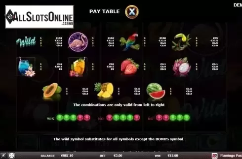 Paytable 1
