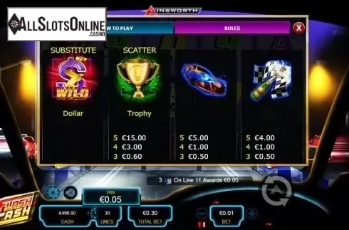 Paytable 1. Flash Cash from Ainsworth