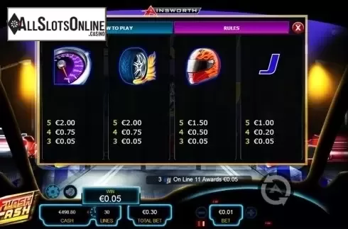 Paytable 2. Flash Cash from Ainsworth