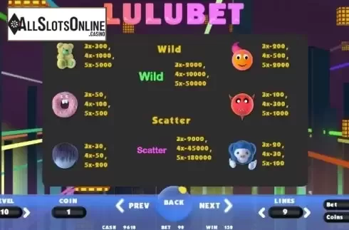 Paytable 2. LuluBet from BetConstruct