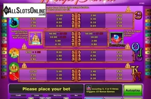 Paytable 1. Magic Princess from Greentube