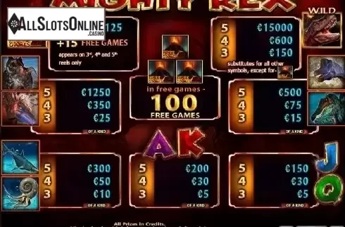 Paytable 1. Mighty Rex from Casino Technology